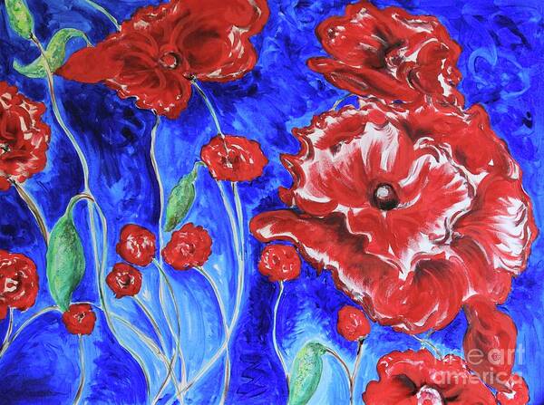 Garden Poster featuring the painting Bright Poppies by Carrie Godwin