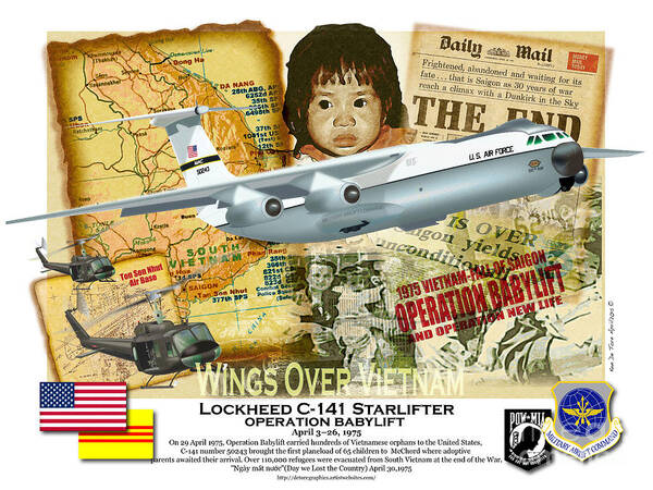 Vietnam Poster featuring the digital art C-141 Operation Baby Lift by Kenneth De Tore
