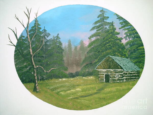 Landscape Poster featuring the painting Cabin in the Meadow by Jim Saltis