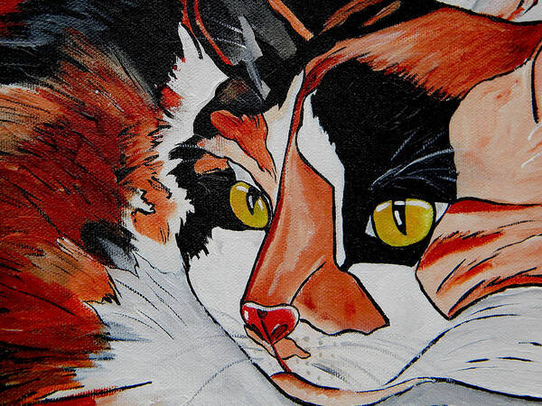 Calico's Face Poster featuring the painting Calico Close up of Face by Patti Schermerhorn