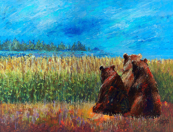 Bear Poster featuring the painting Can You See Whats Going On... by Arline Wagner
