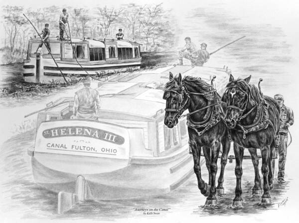 This Canal Fulton Poster featuring the drawing Canal Fulton Ohio Print - Journeys on the Canal by Kelli Swan