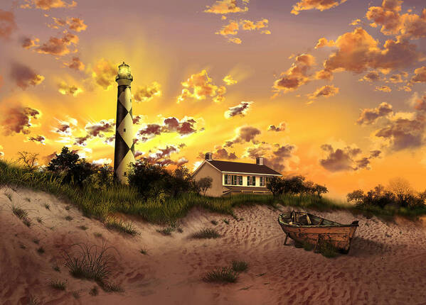 Lighthouse Poster featuring the painting Cape Lookout Lighthouse 2 by Bekim M