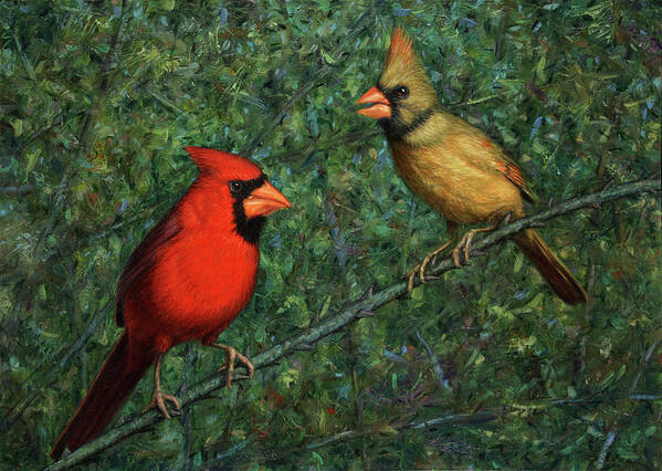 Cardinal Poster featuring the painting Cardinal Couple by James W Johnson
