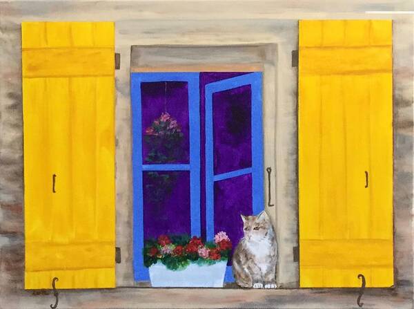 Cat Poster featuring the painting Cat On A Windowsill by Lorraine Centrella