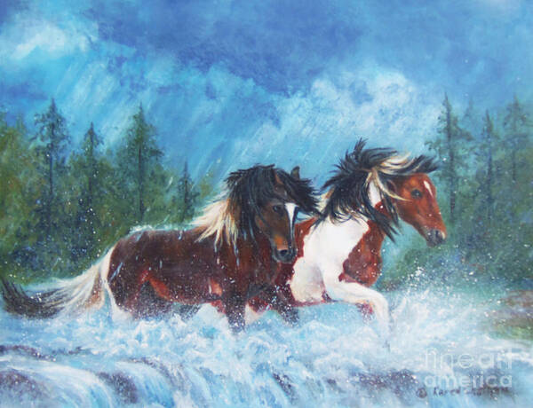 Realistic Equine Art Poster featuring the painting Caught In The Rain by Karen Kennedy Chatham