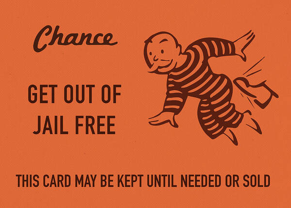Chance Poster featuring the mixed media Chance Card Vintage Monopoly Get Out of Jail Free by Design Turnpike