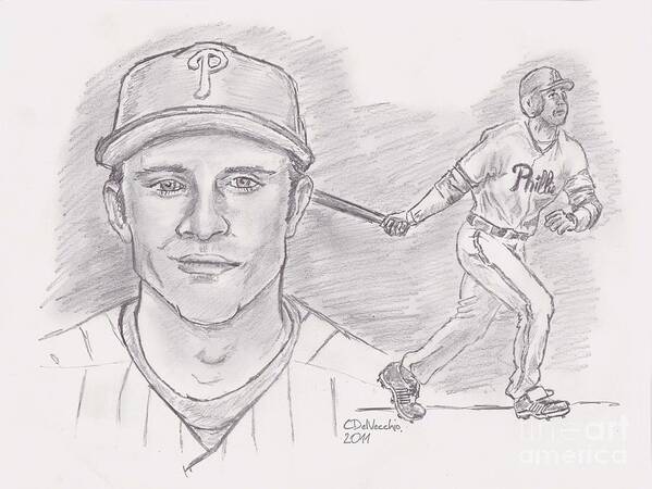  Poster featuring the drawing Chase Utley by Chris DelVecchio