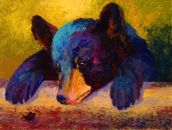 Bear Poster featuring the painting Chasing Bugs - Black Bear Cub by Marion Rose
