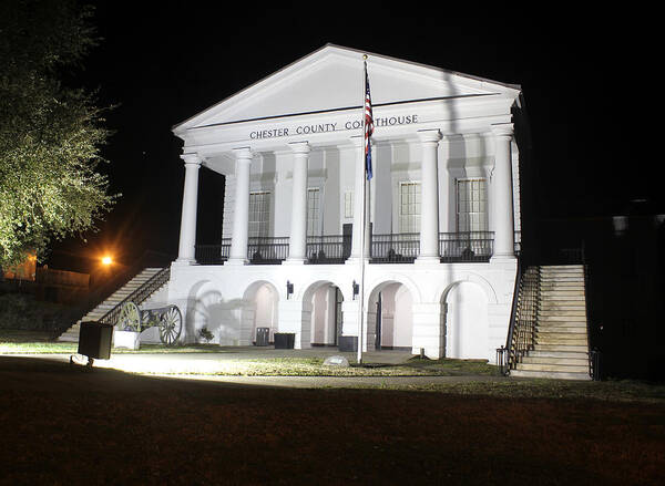 Chester South Carolina Poster featuring the photograph Chester South Carolina Court House Night 1 by Joseph C Hinson