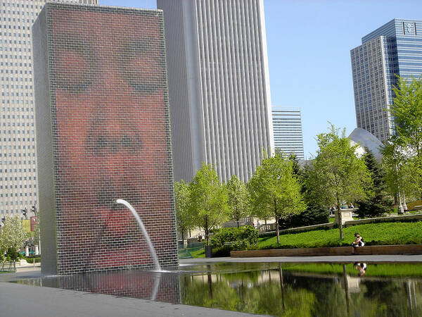 Chicago Poster featuring the photograph Chicago Crown Fountain 8 by Jean Macaluso