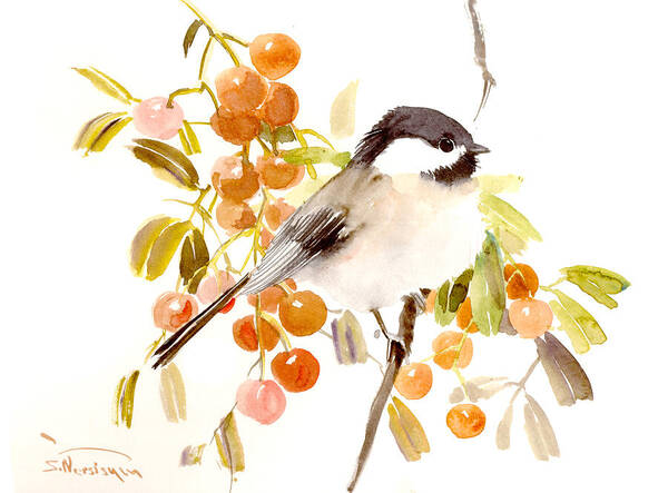 Vintage Style Bird Poster featuring the painting Chickadee by Suren Nersisyan