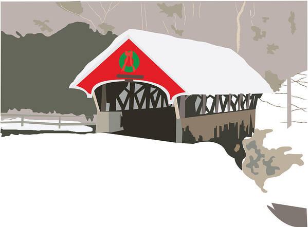 Covered Bridge Poster featuring the painting Christmas Bridge by Marian Federspiel