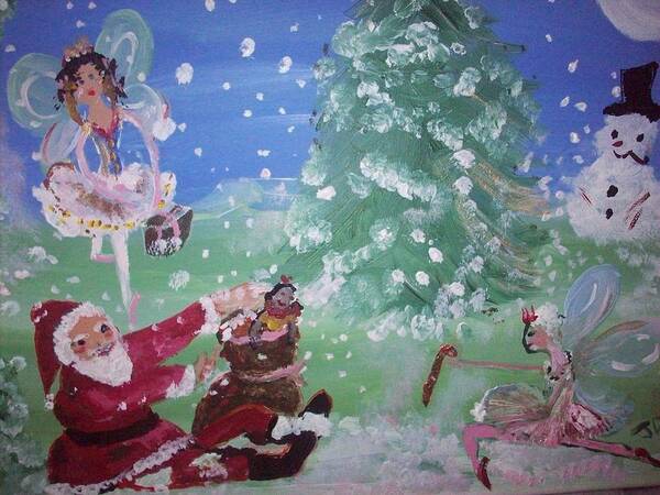 Santa Poster featuring the painting Christmas Fairies by Judith Desrosiers