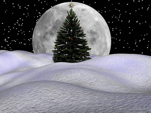 Mmon Poster featuring the digital art Christmas Moon by Michele Wilson