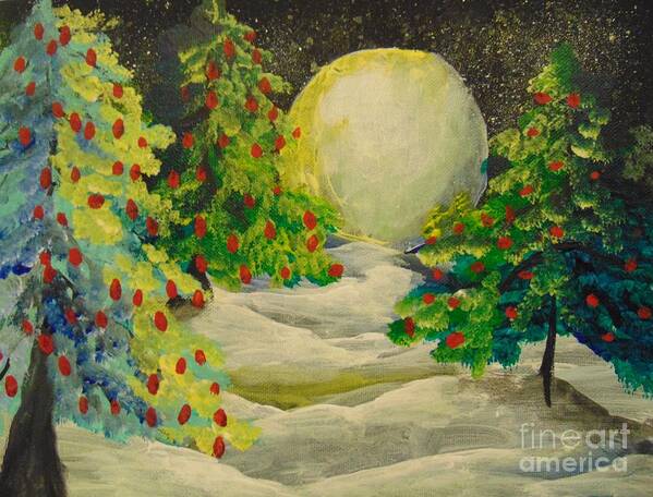 Evergreen Poster featuring the painting Christmas Night by Saundra Johnson