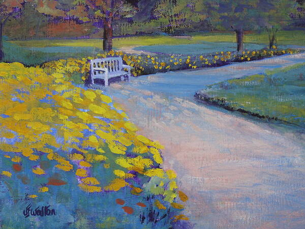 Park Poster featuring the painting Chrysanthamum Bench by Judy Fischer Walton