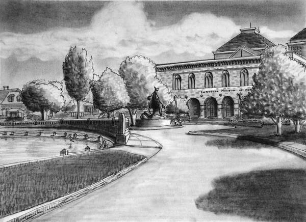 Landscape Poster featuring the drawing Chrysler Museum Norfolk by Vic Delnore