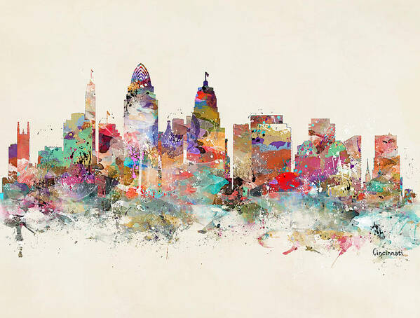 Cincinnati Ohio Poster featuring the painting Cincinnati City Skyline by Bri Buckley