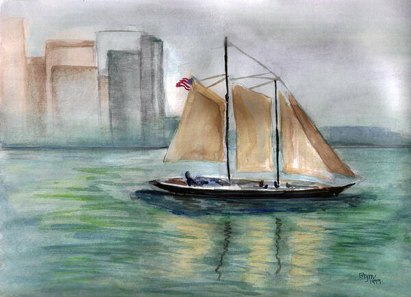 Sail Boats Poster featuring the painting City Sail by Clara Sue Beym