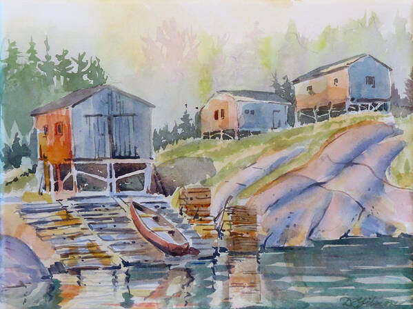 Newfoundland Poster featuring the painting Coastal Village - Newfoundland by David Gilmore