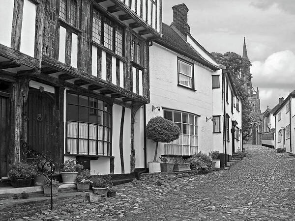 Thaxted Poster featuring the photograph Cobblestone Street Thaxted in Black and White by Gill Billington