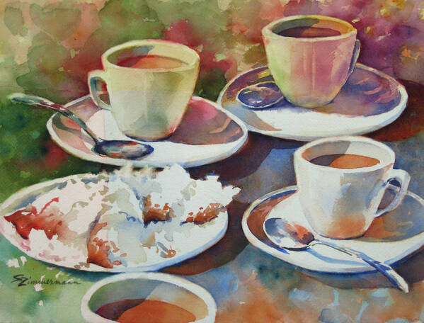 Coffee Poster featuring the painting Coffee and Beignets by Sue Zimmermann