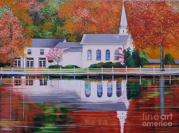 Church Poster featuring the painting Cold Spring Harbor St Johns Church by Nereida Rodriguez