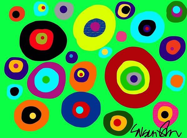 Abstract Poster featuring the digital art Colorful eyes in the green sky by Susan Fielder