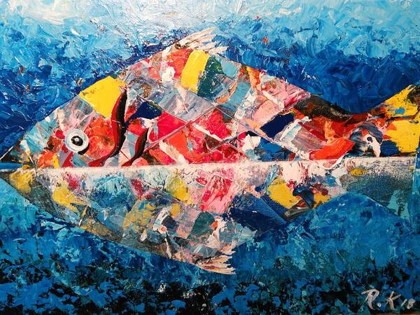 Colorful Poster featuring the painting Colorful fish by Ray Khalife