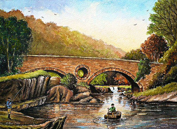 Cenarth Poster featuring the painting Coracle fishing Cenarth by Andrew Read