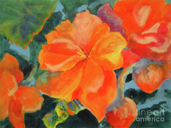 Painting Poster featuring the painting Coral Begonias by Kathy Braud