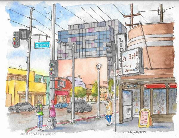 Nature Poster featuring the painting Corner 3rd St. and Orlando, Los Angeles, CA by Carlos G Groppa