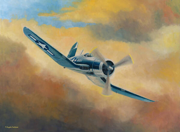 Airplane Poster featuring the painting Corsair On the Prowl by Douglas Castleman