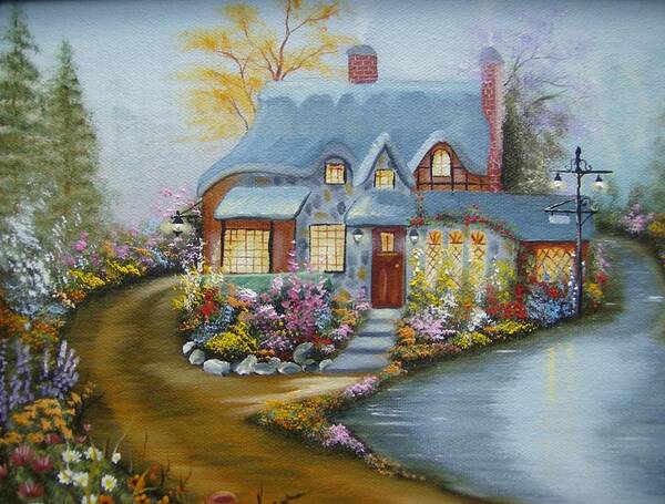 Cottage Poster featuring the painting Cottage by the Road by Debra Campbell