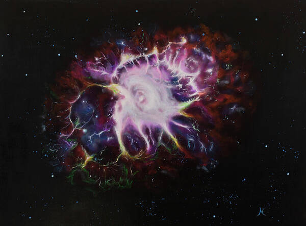 Oil Painting Poster featuring the painting Crab Nebula by Neslihan Ergul Colley
