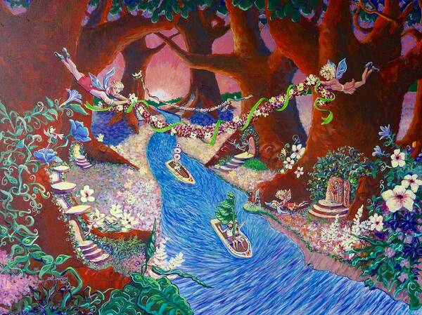 Fairies Poster featuring the painting Creekside Fairy Celebration by Jeanette Jarmon