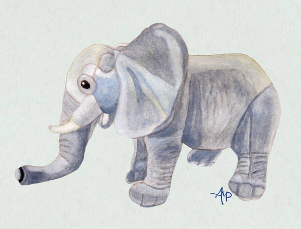 Elephant Poster featuring the painting Cuddly Elephant II by Angeles M Pomata