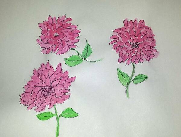 Pink Flowers Poster featuring the painting Dance of the Dahlias by Margaret Welsh Willowsilk