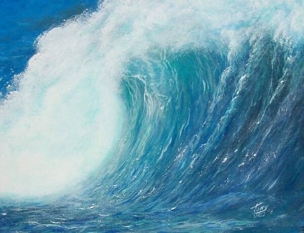 Seascape Poster featuring the painting Danger No Surfing by Tony Rodriguez