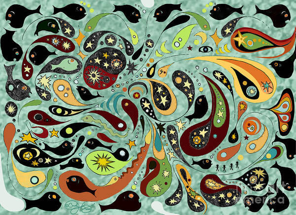 Star Poster featuring the digital art Dark Star Swims Among the Fishes by Carol Jacobs