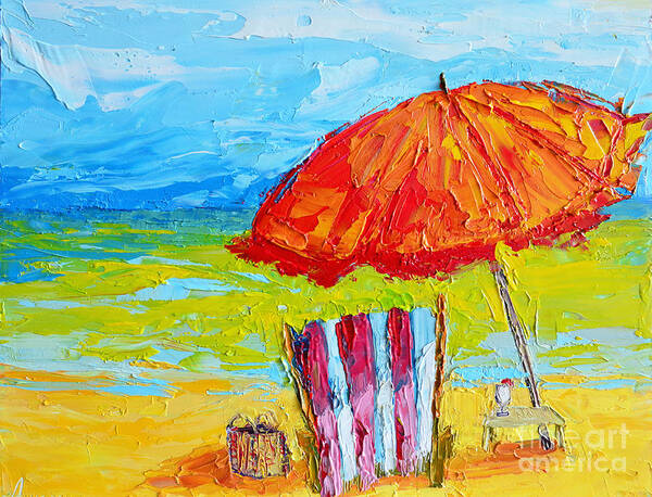 Day At The Beach Poster featuring the painting Day at the Beach - Modern Impressionist Knife Palette Oil Painting by Patricia Awapara