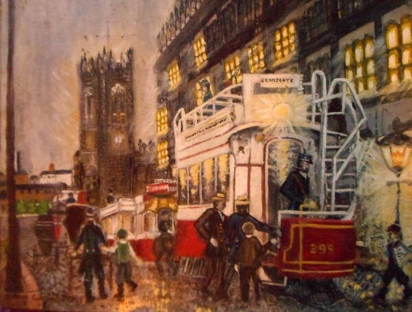 Deansgate Poster featuring the painting Deansgate with tram by Peter Gartner