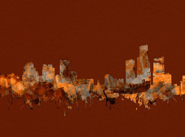 Detroit Poster featuring the painting Detroit Skyline Watercolor Sepia by Bekim M