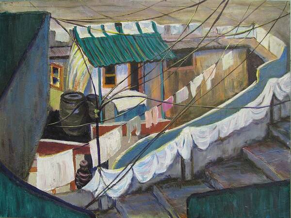 Landscape Poster featuring the painting Dhobi by Art Nomad Sandra Hansen