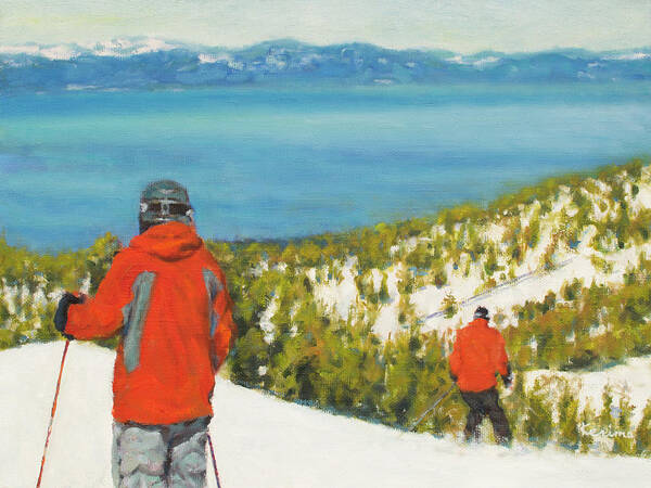 Ski Poster featuring the painting Downhill View by Kerima Swain