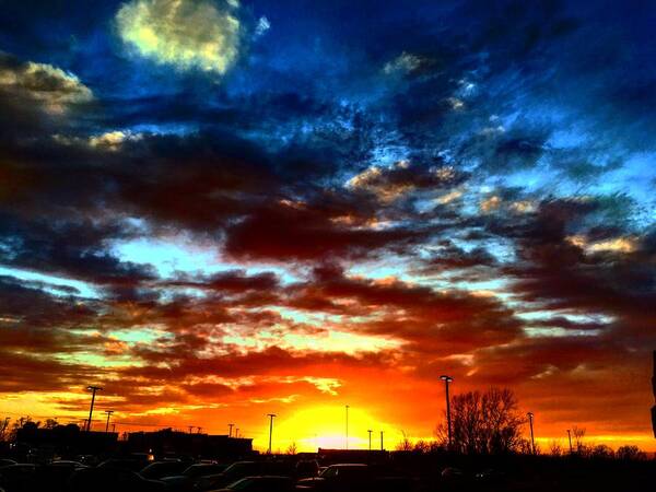 Blue Poster featuring the photograph Dramatic KC Sunset by Michael Oceanofwisdom Bidwell