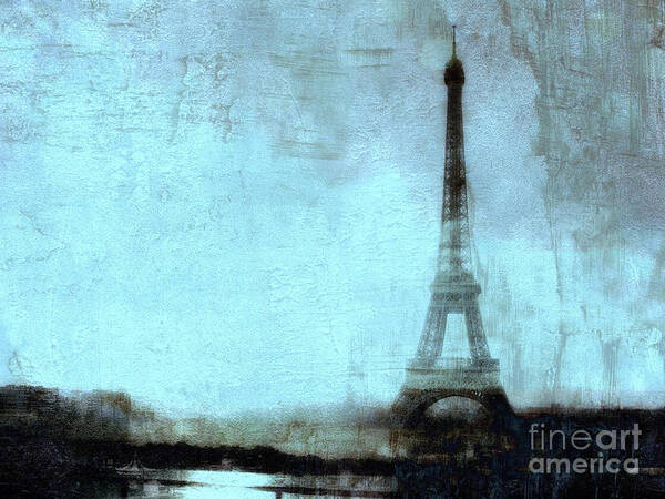 Eiffel Tower Prints Poster featuring the photograph Dreamy Paris Eiffel Tower Aqua Teal Sky Blue Abstract by Kathy Fornal