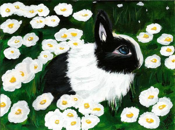 Dutch Bunny Poster featuring the painting Dutch Bunny with Daisies by Monica Resinger