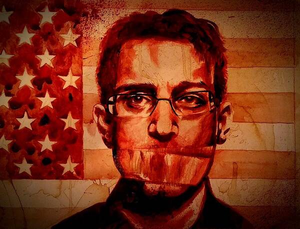 Ryan Almighty Poster featuring the painting EDWARD SNOWDEN portrait fresh blood by Ryan Almighty